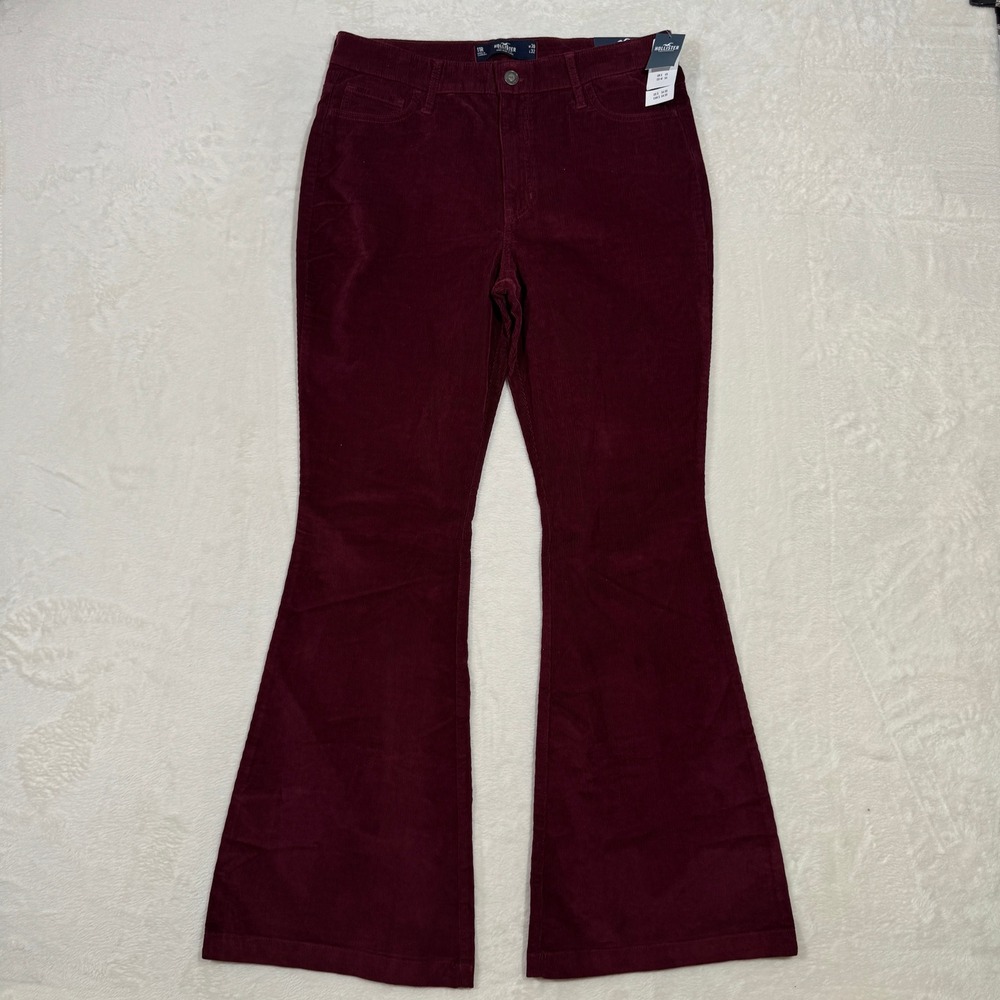 Hollister Corduroy Pants Womens 11R Burgundy High-Rise Flare W30 L32 Stretch 70s